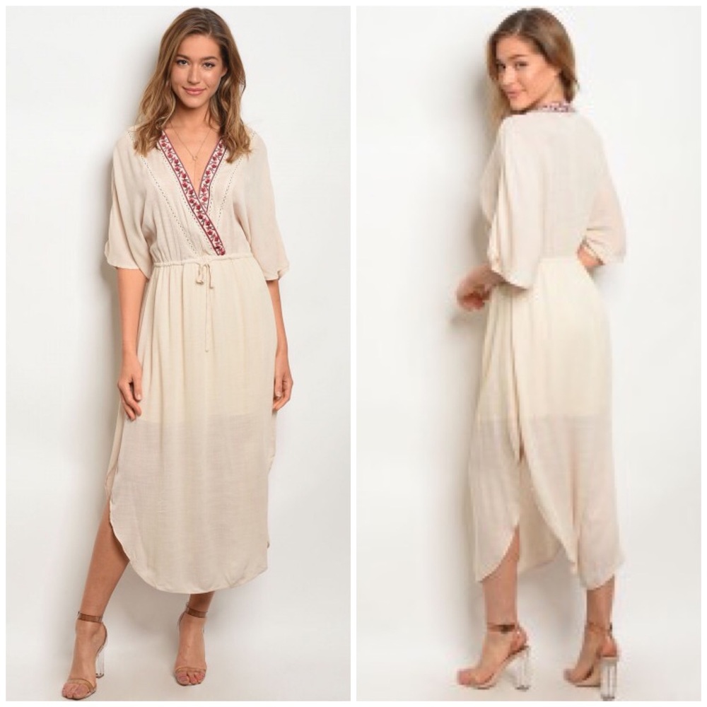Taupe boho midi dress